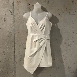 Blue Blush Cream Vegan Leather Faux Wrap-Around Asymmetrical Mini Dress - Size
